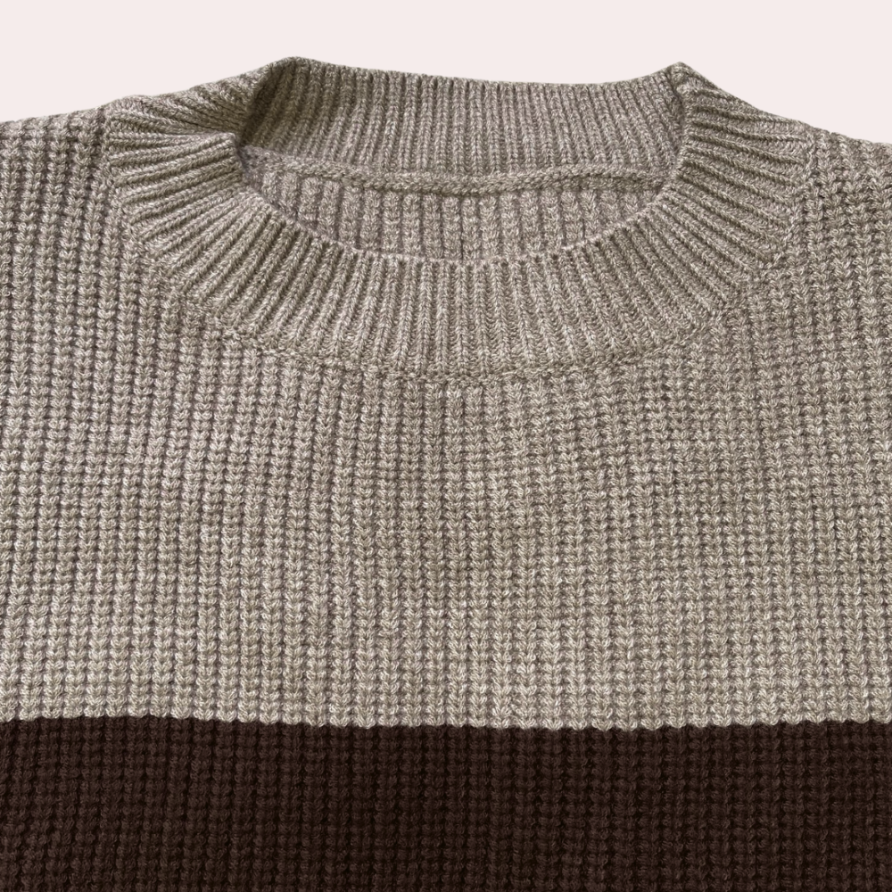 Rosette | Pull Femme Bicolore en Maille avec Manches Découpées et Col Rond Chic