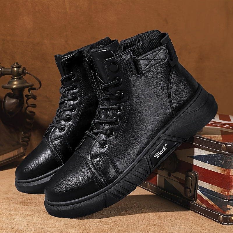 Kaelen | Bottes Homme Hiver Noires Hautes avec Lacets & Bride Cheville, Style Moderne & Chaud