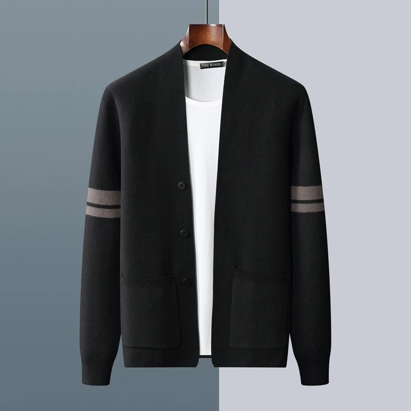 Cardigan Homme en Maille avec Détails Rayés | Élégance Décontractée et Confort Quotidien