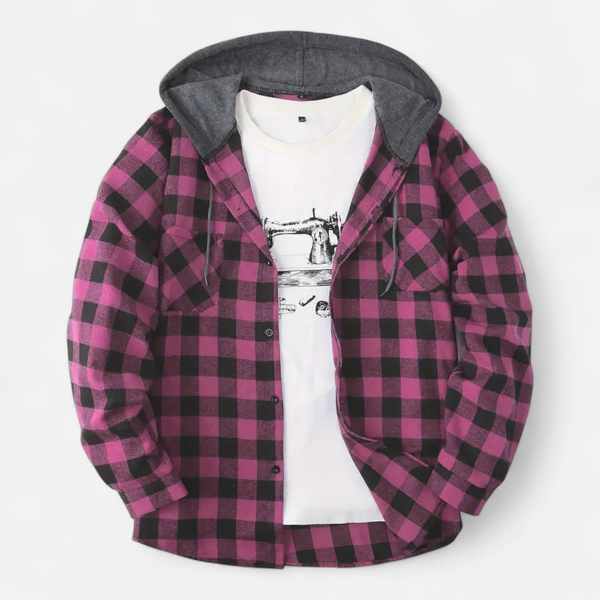 Ashton | Veste Chemise Homme à Capuche à Carreaux et Boutons