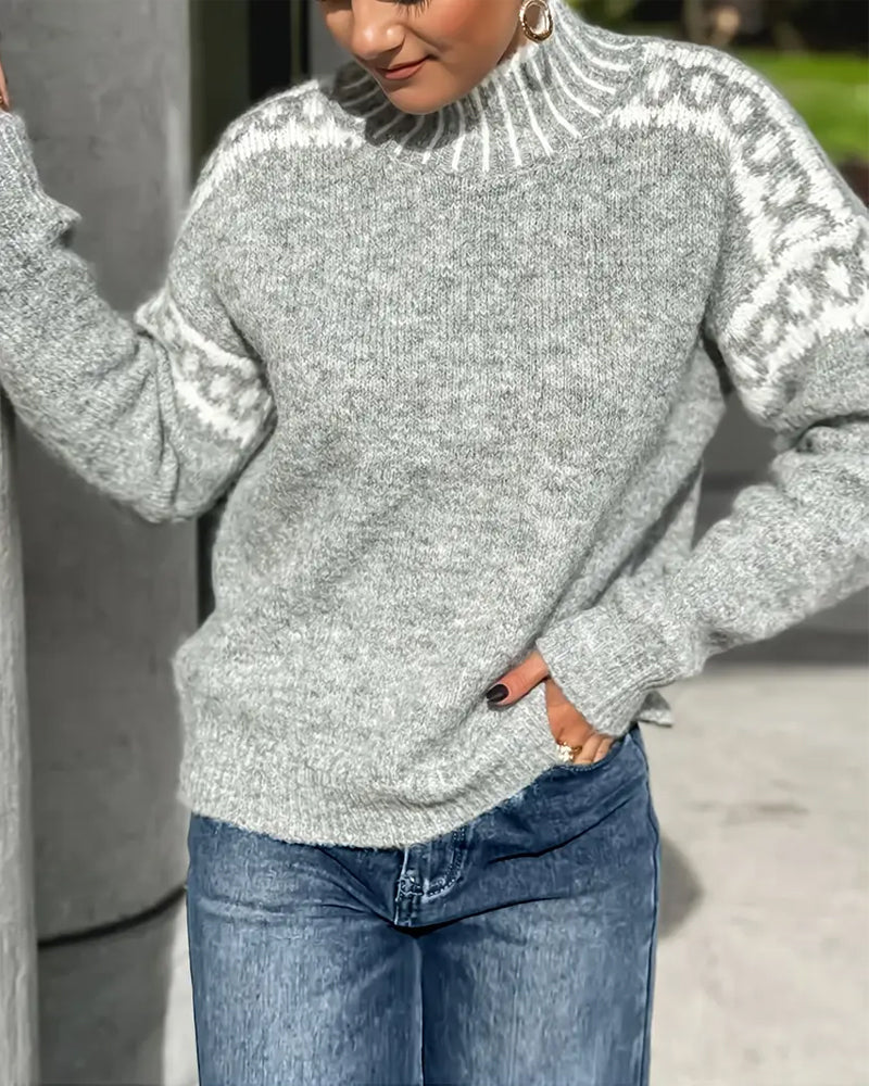 Pull Tricot Femme | Col Montant et Motifs Élégants