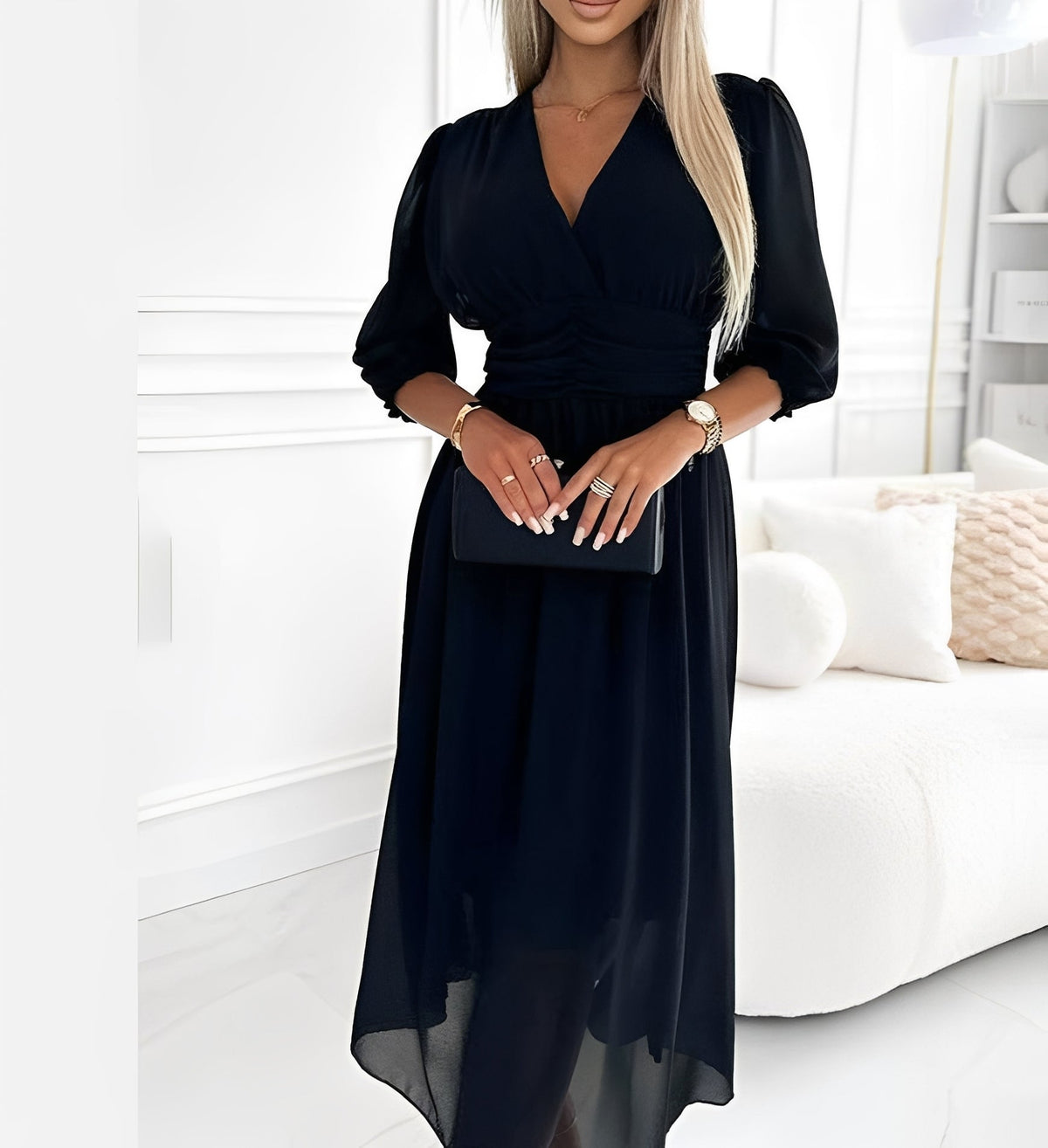 Robe Femme Élégante avec Manches Mi-Longues et Coupe Flatteuse