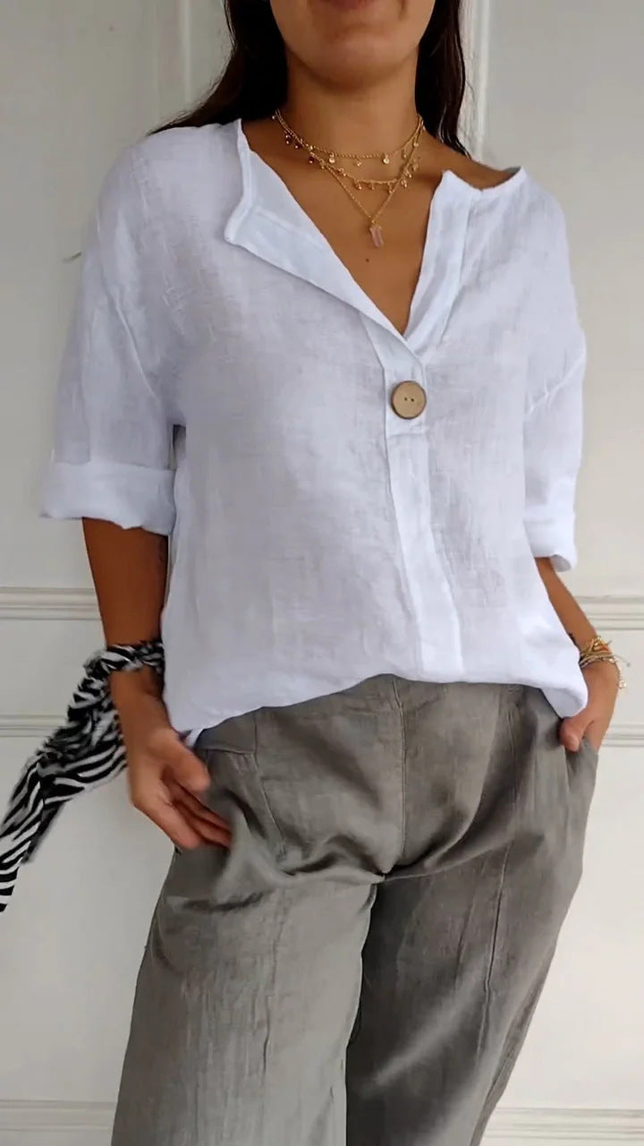 Blouse Élégante à Col V pour Femme – Confort Léger et Style Intemporel