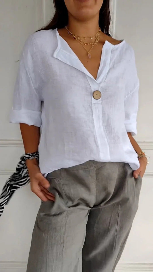 Blouse Élégante à Col V pour Femme – Confort Léger et Style Intemporel