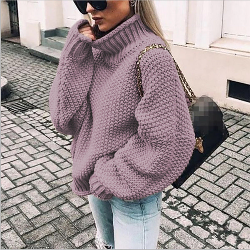 Pull Col Roulé Femme en Maille Épaisse pour Hiver