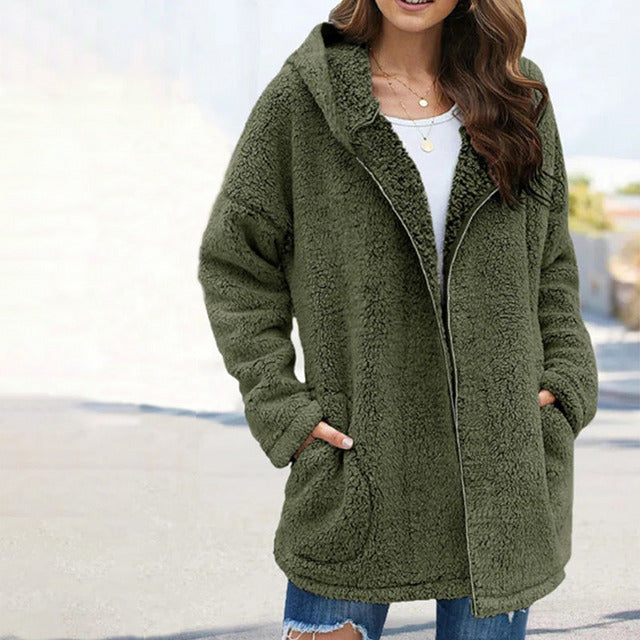 Alainie | Teddy Jacket Oversize à Capuche pour Femme, Confort et Chaleur