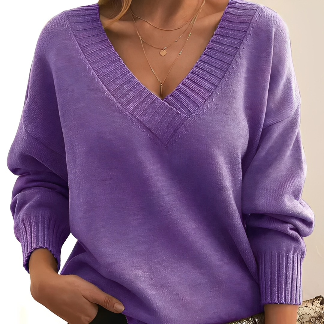 Pull à col en V confortable et chaud pour femme – Doux, Élégant & Polyvalent