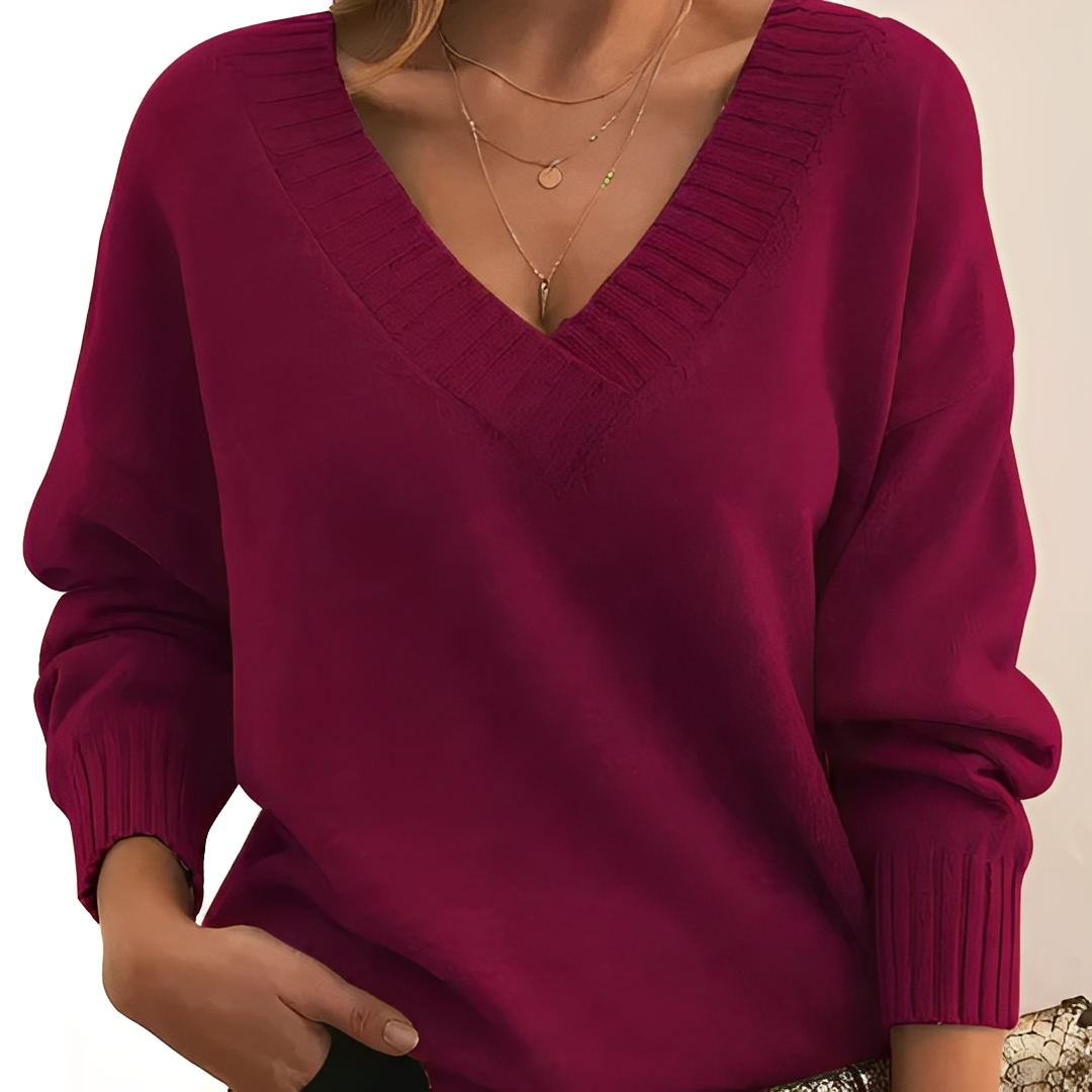 Pull à col en V confortable et chaud pour femme – Doux, Élégant & Polyvalent