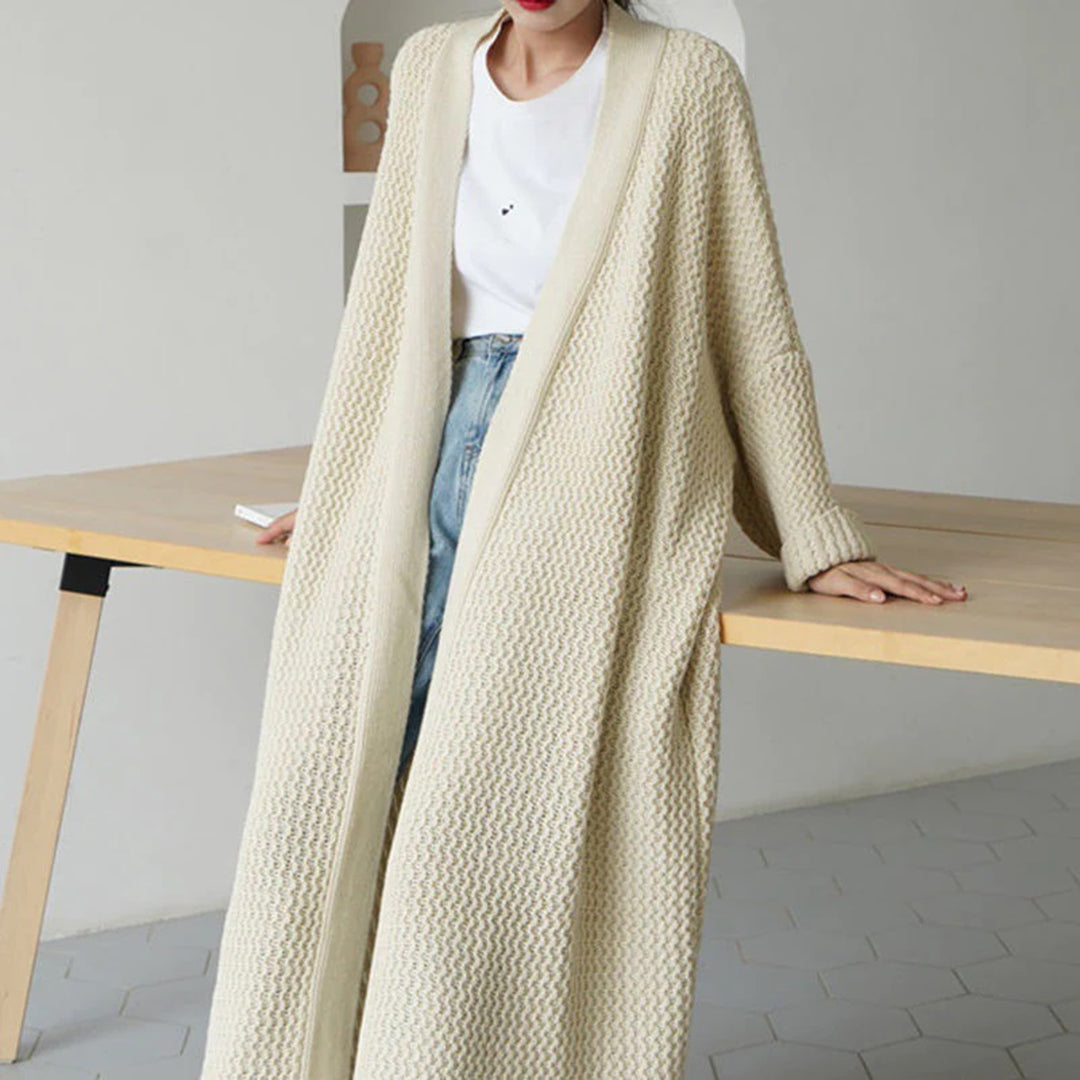 Anneliese | Cardigan long en maille texturée, manches larges, style oversize
