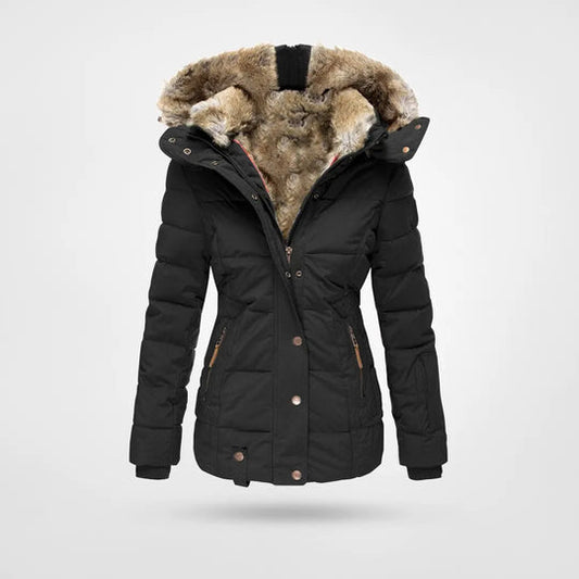 Carmeline | Veste Femme Hiver Luxueuse avec Capuche et Doublure en Fourrure Chaude