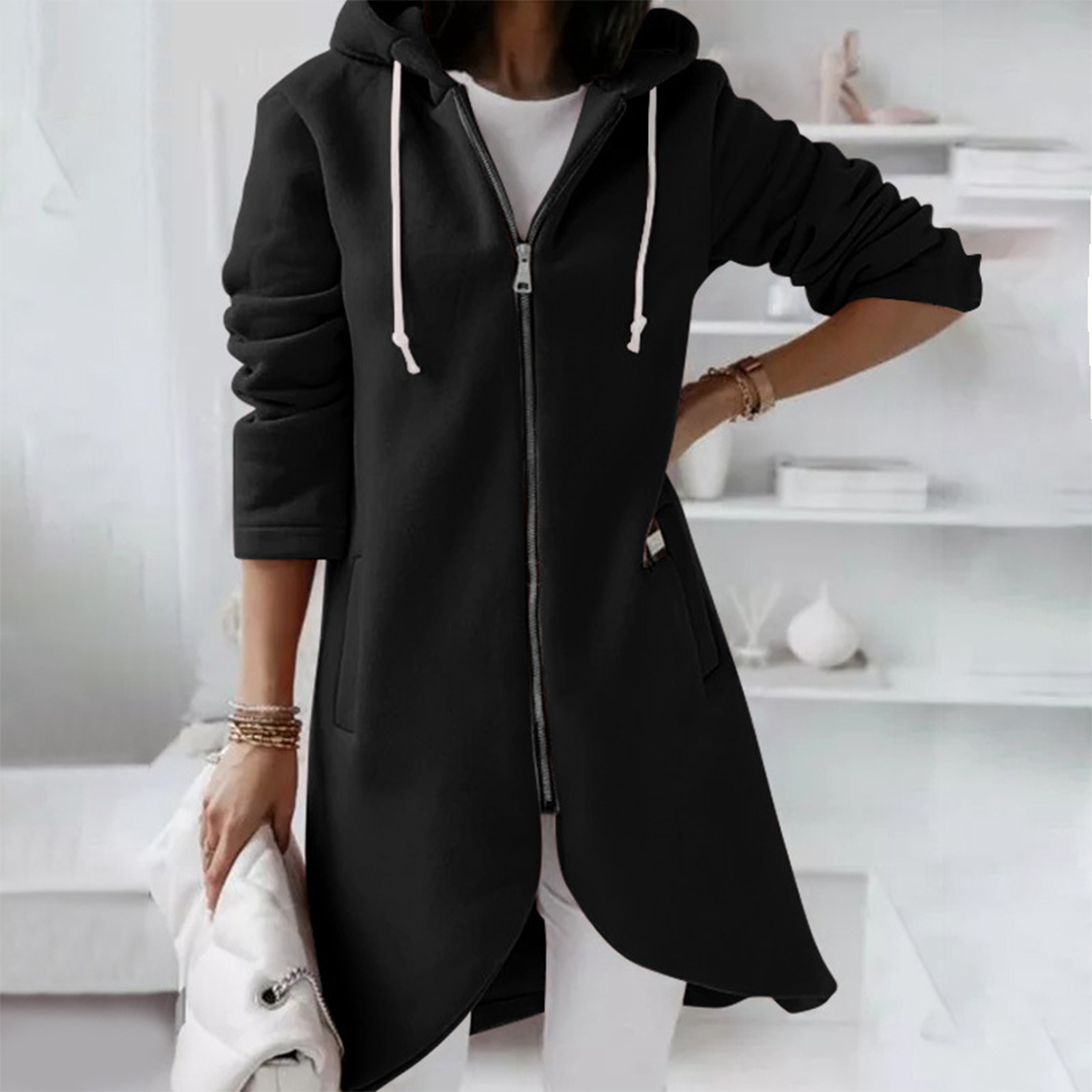 Audeline | Long Hoodie Zippé Femme avec Cordon | Confort & Style pour l’Hiver