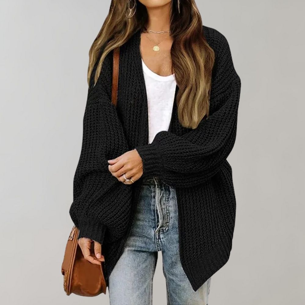 Aubrielle | Cardigan femme ample à manches bishop tricot ouvert