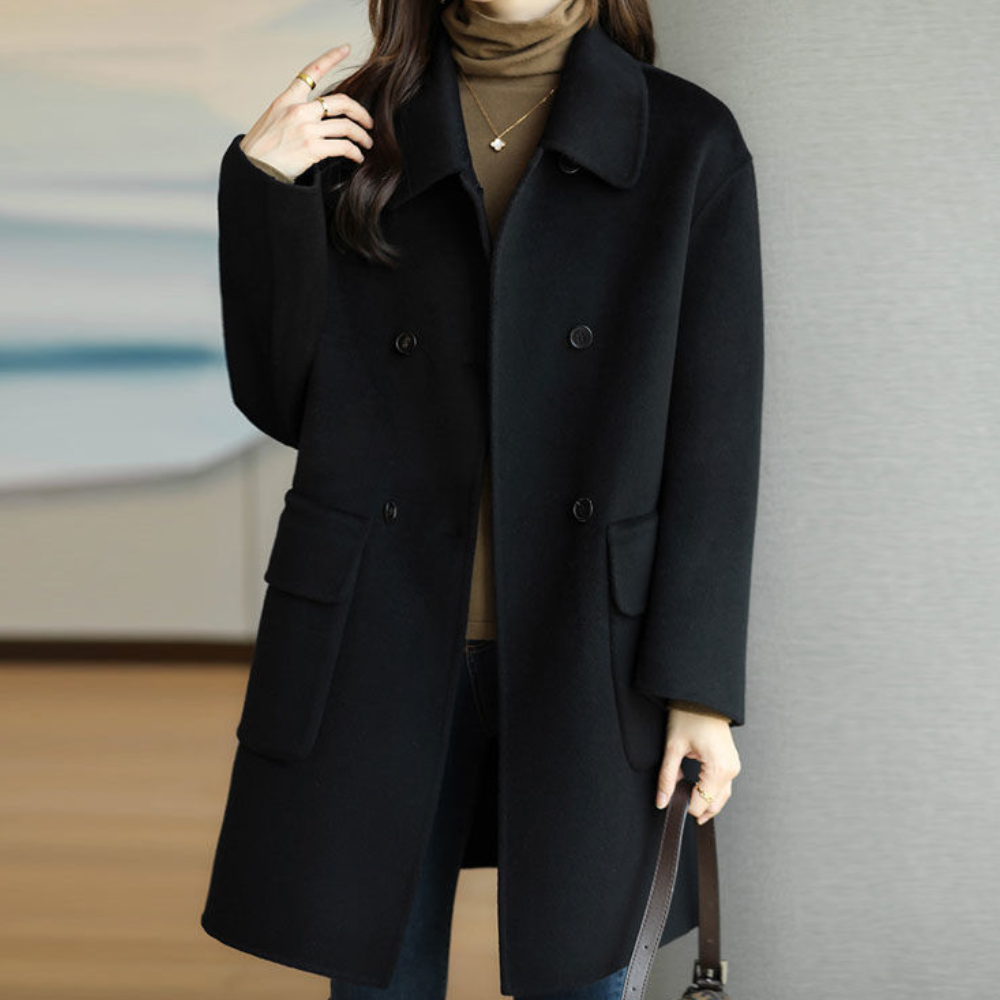 Anaïs | Manteau Femme Double Boutonnage à Col Revers Couleur Unie