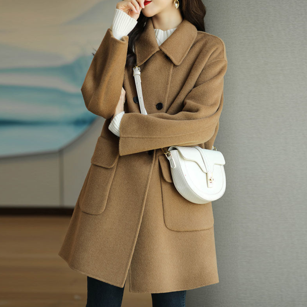 Anaïs | Manteau Femme Double Boutonnage à Col Revers Couleur Unie