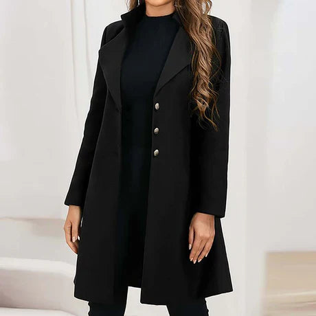 Isaline-Rose | Manteau Femme Élégant Laine Slim Fit, Mi-Long, Col Revers Classique
