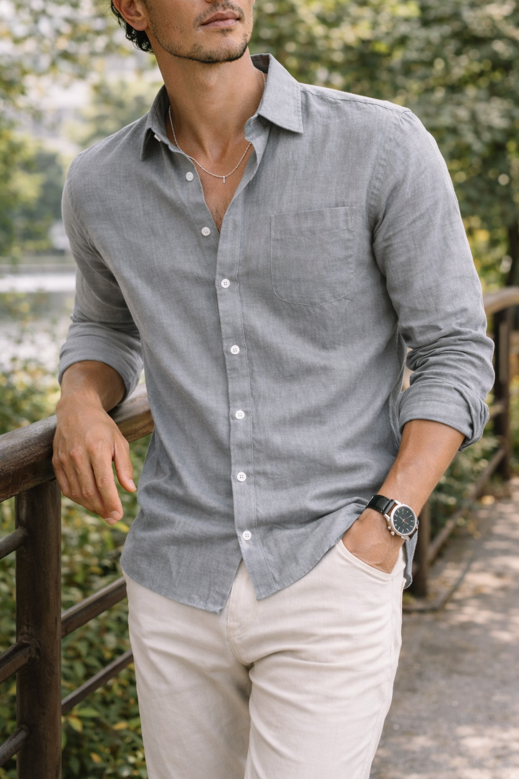 Chemise en Lin à Manches Longues pour Homme – Style Décontracté pour le Quotidien