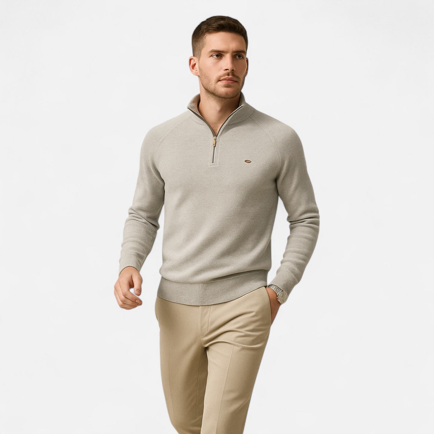 Calen | Pull Homme Col Montant Zippé en Coton Tricot Raffiné