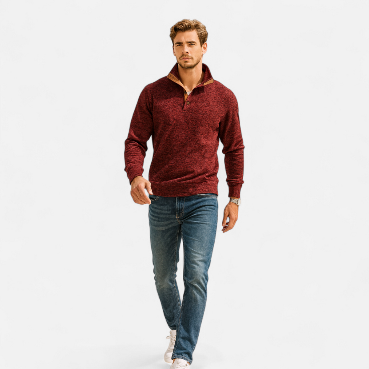Cassian | Pull Homme Col Montant Boutonné Patchwork Style Heritage