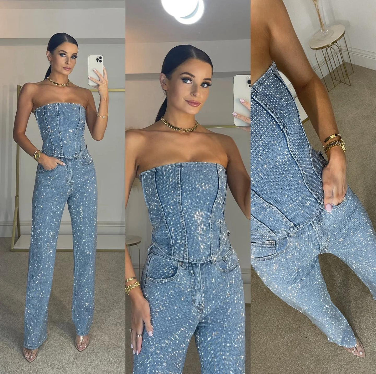 Jumpsuit Strapless Femme Élégant Paillettes | Chic et Glamour