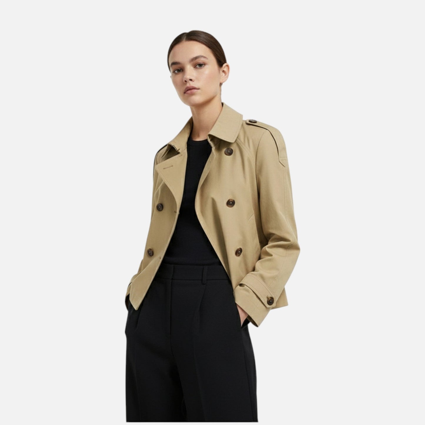 Veste Courte Femme Élégante avec Col Montant & Ceinture — Chic, Structurée & Flat flattering