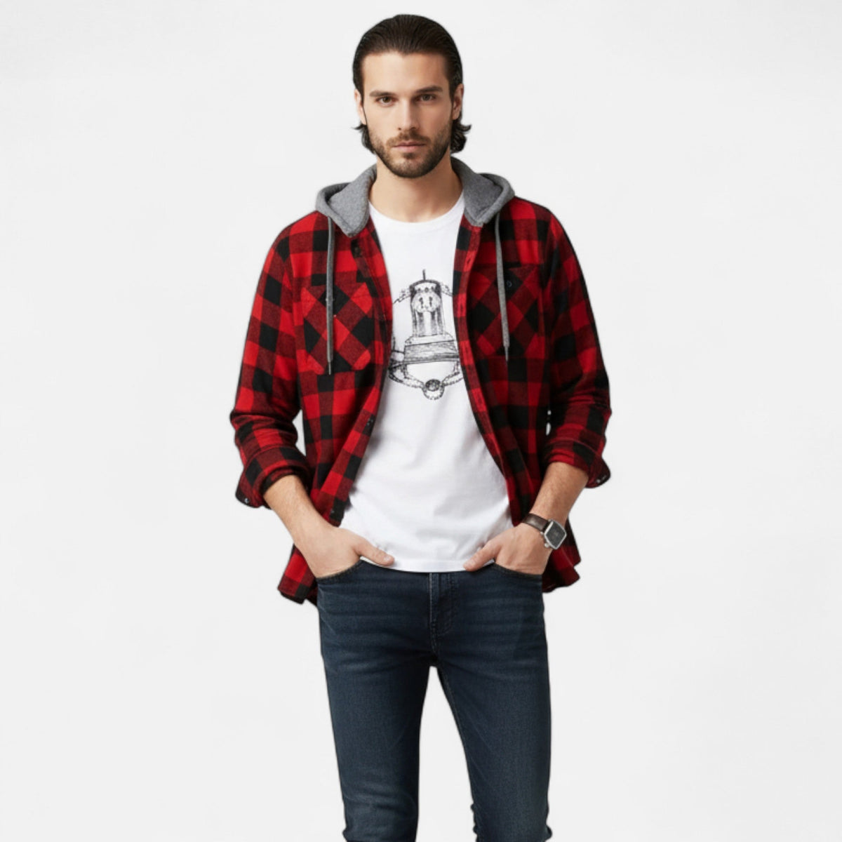 Ashton | Veste Chemise Homme à Capuche à Carreaux et Boutons