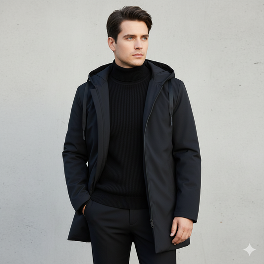 Victor | Veste Homme Hiver Longue Zippée à Capuche | Moderne, Coupe-vent et Imperméable