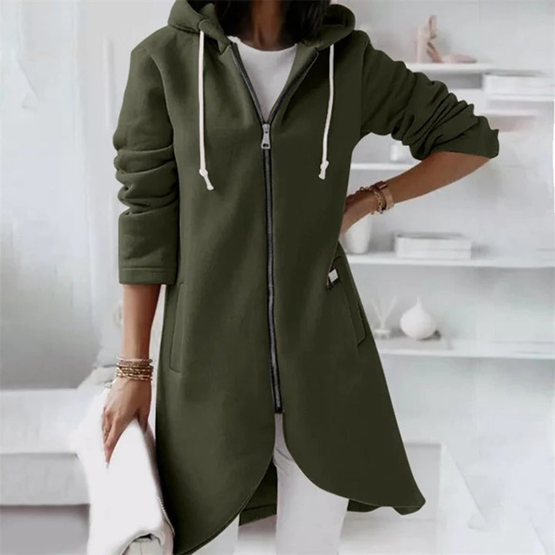 Audeline | Long Hoodie Zippé Femme avec Cordon | Confort & Style pour l’Hiver