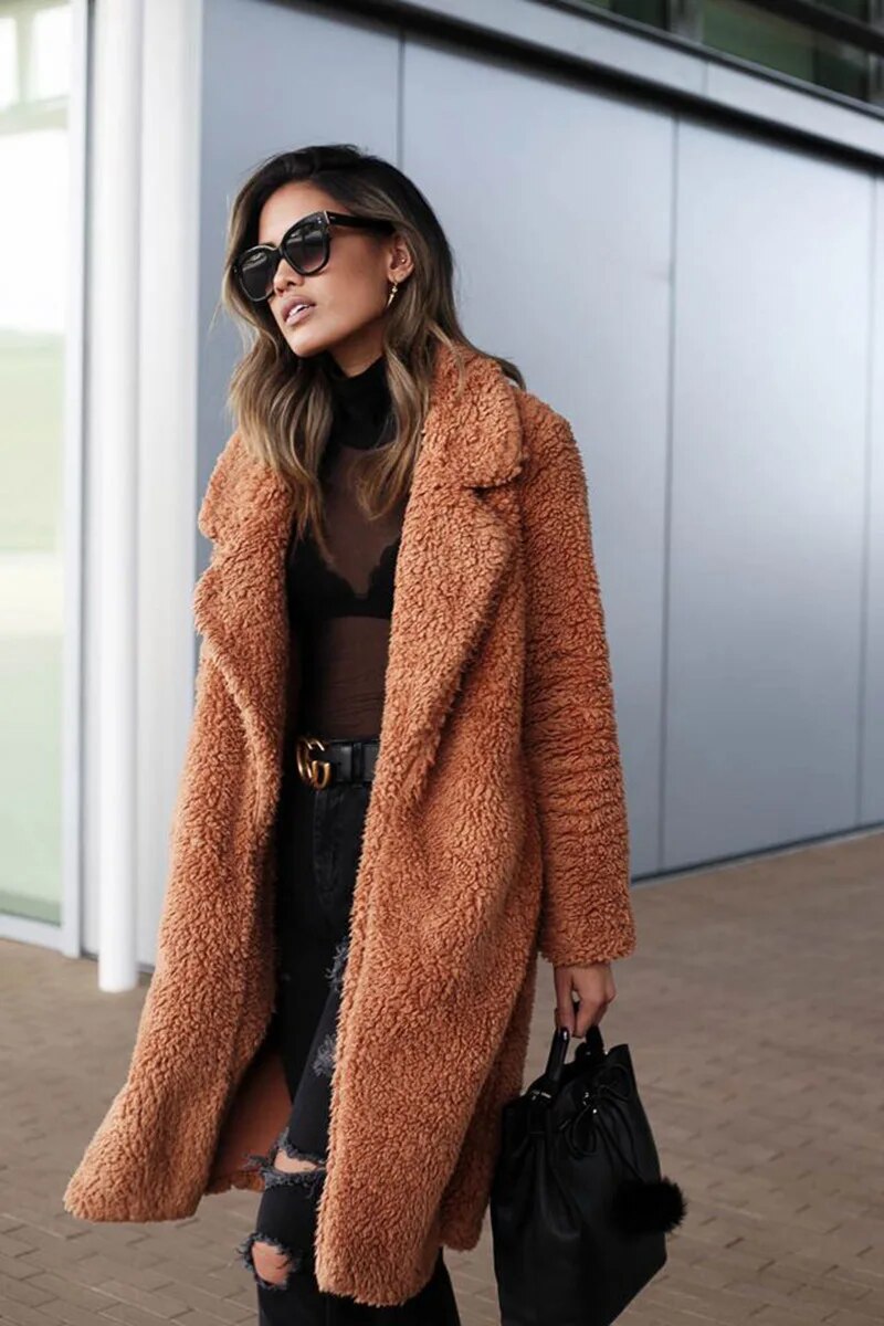 Solange | Manteau Long Femme Teddy Plush Doux et Chaud pour l’Hiver