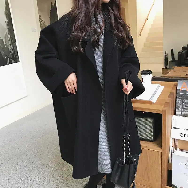 Liviane | Manteau Femme Oversize en Laine Mélangée, Long Ouvert avec Poches et Coupe Décontractée