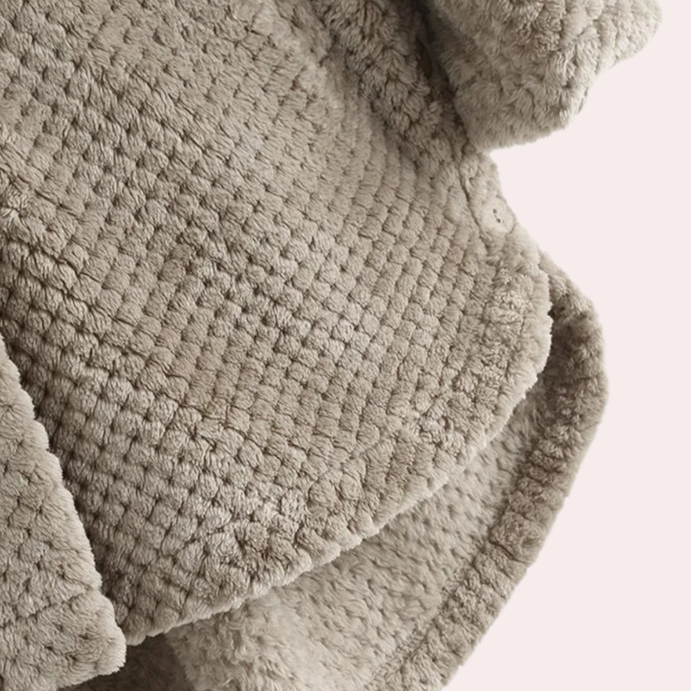 Apolline | Cardigan long à capuche en maille texturée, boutons élégants