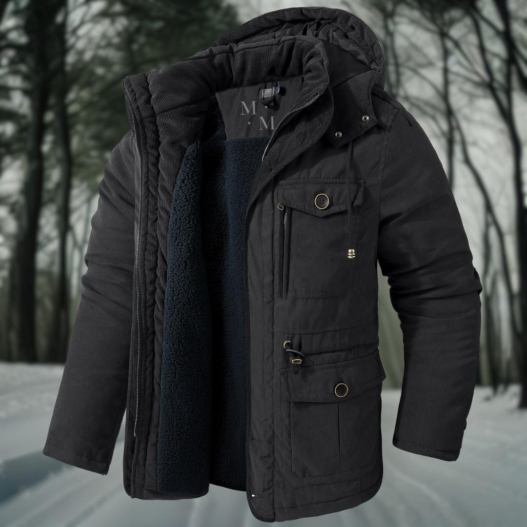 Dorian | Veste Homme Hiver Chaude Doublée avec Capuche, Taille Ajustable & Poches