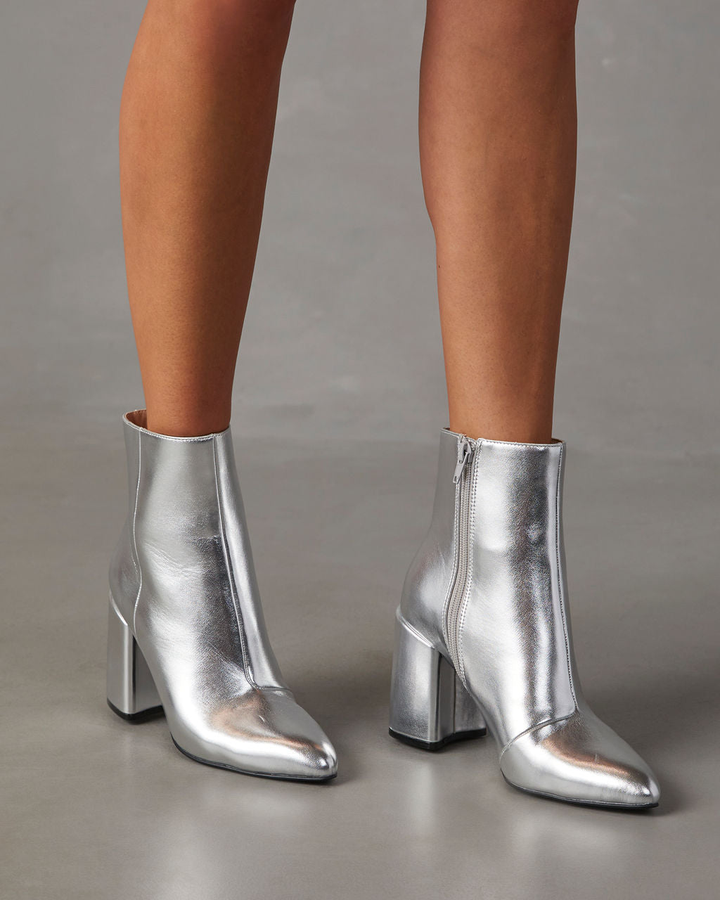 Anary | Bottines Métalliques Argentées à Talons Épais pour Femmes