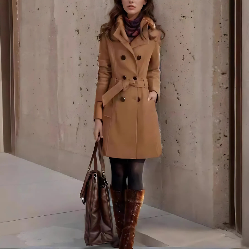 Fabienne | Trench Coat Femme Mi-Cuisse, Coupe Cintrée, Double Boutonnage, Coton Mélangé