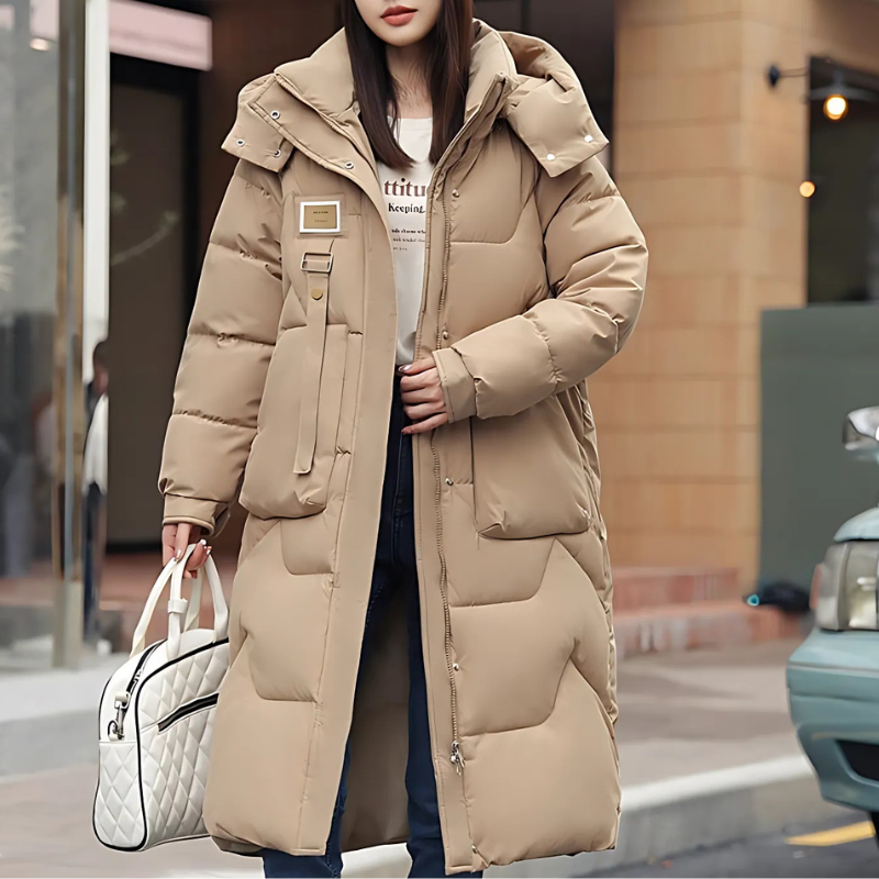 Gervaise | Trench Coat Hiver Femme Long Oversize avec Capuche et Col Haut Matelassé