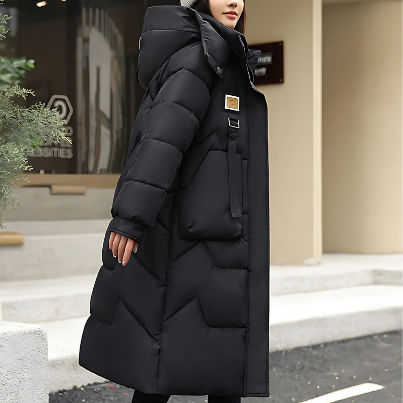 Gervaise | Trench Coat Hiver Femme Long Oversize avec Capuche et Col Haut Matelassé