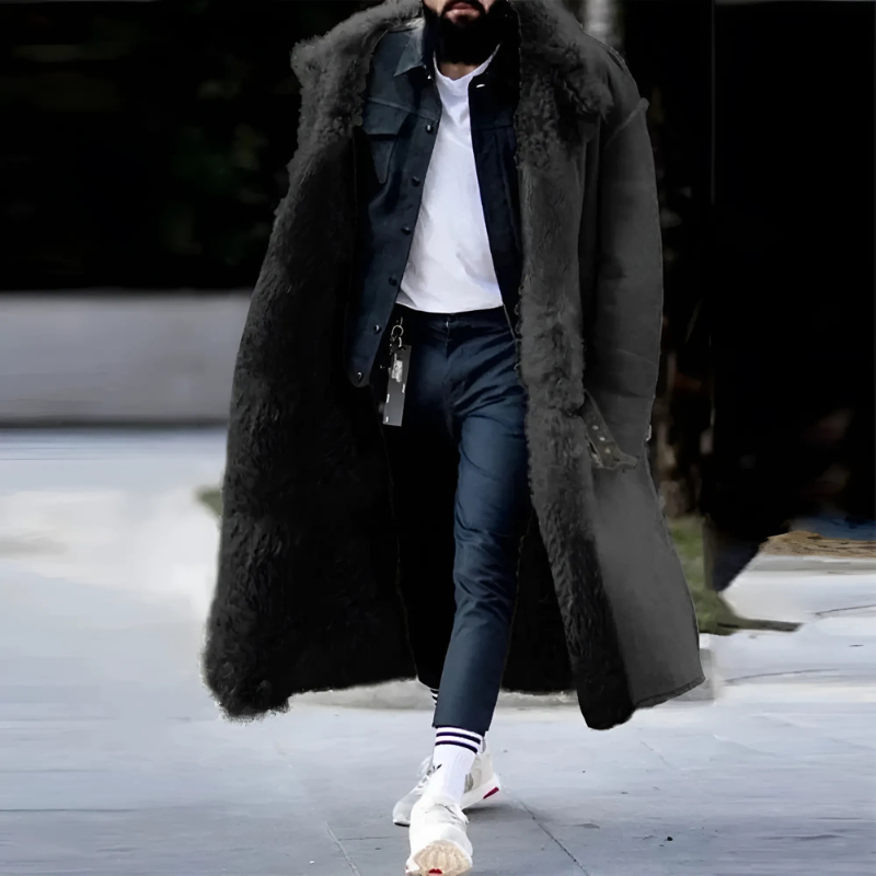 Cassian | Manteau Homme Long Oversize, Chaud avec Doublure Polaire Fausse Fourrure, Confort et Élégance Hivernale