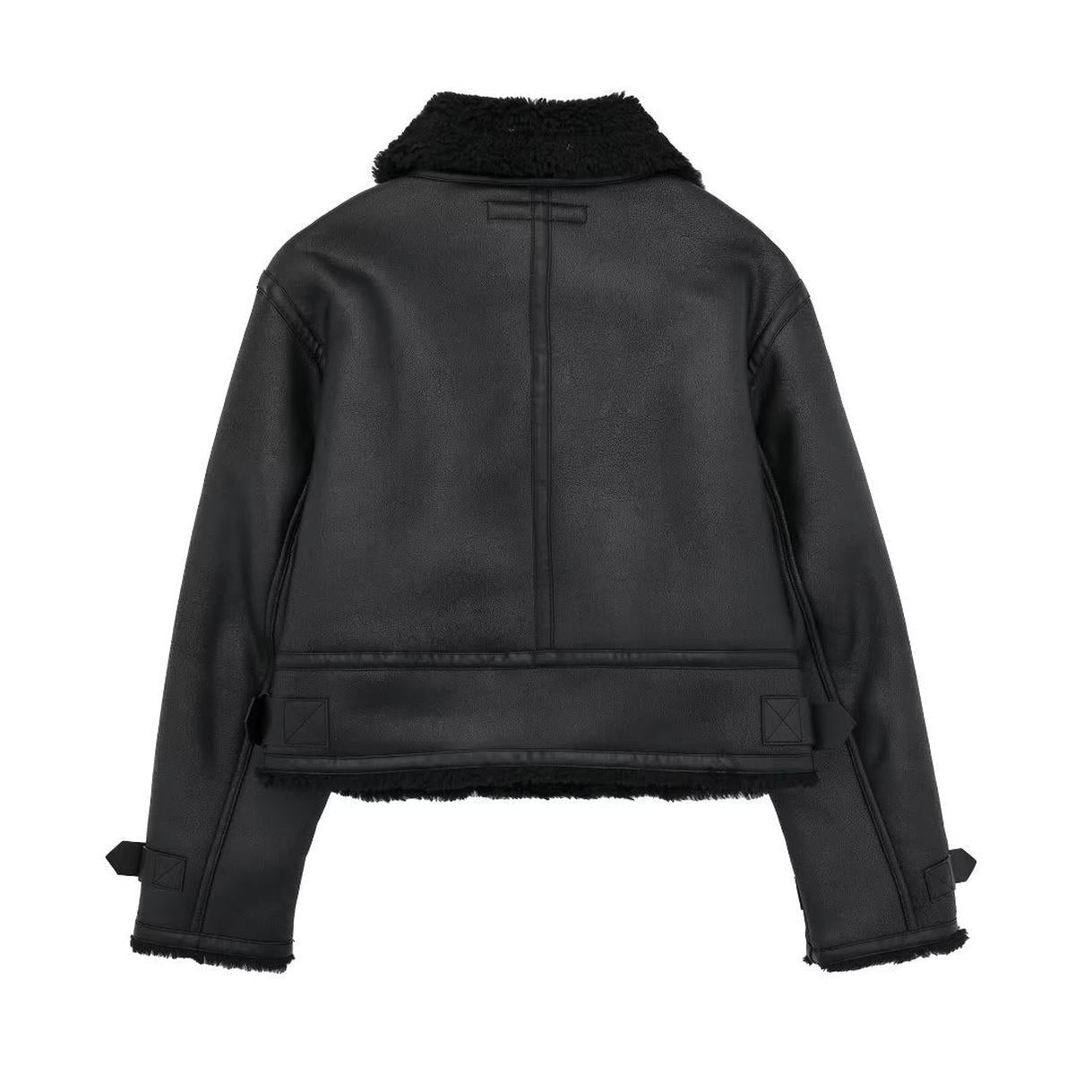 Veste Courte Chaude pour Hiver avec Col en Fausse Fourrure