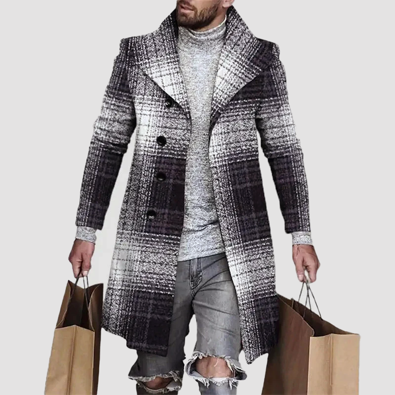 Manteau long à carreaux pour homme – Style marqué, Élégant & Facile à Assortir