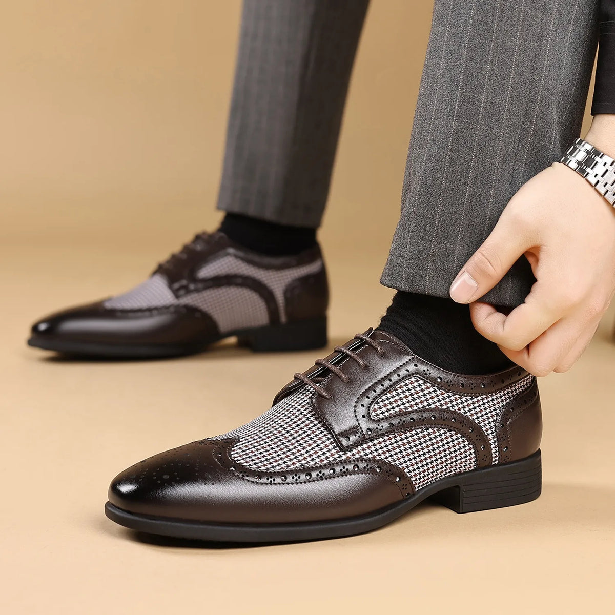 Alex | Chaussures Homme Oxford Pied-de-Poule | Détails Brogue Classiques