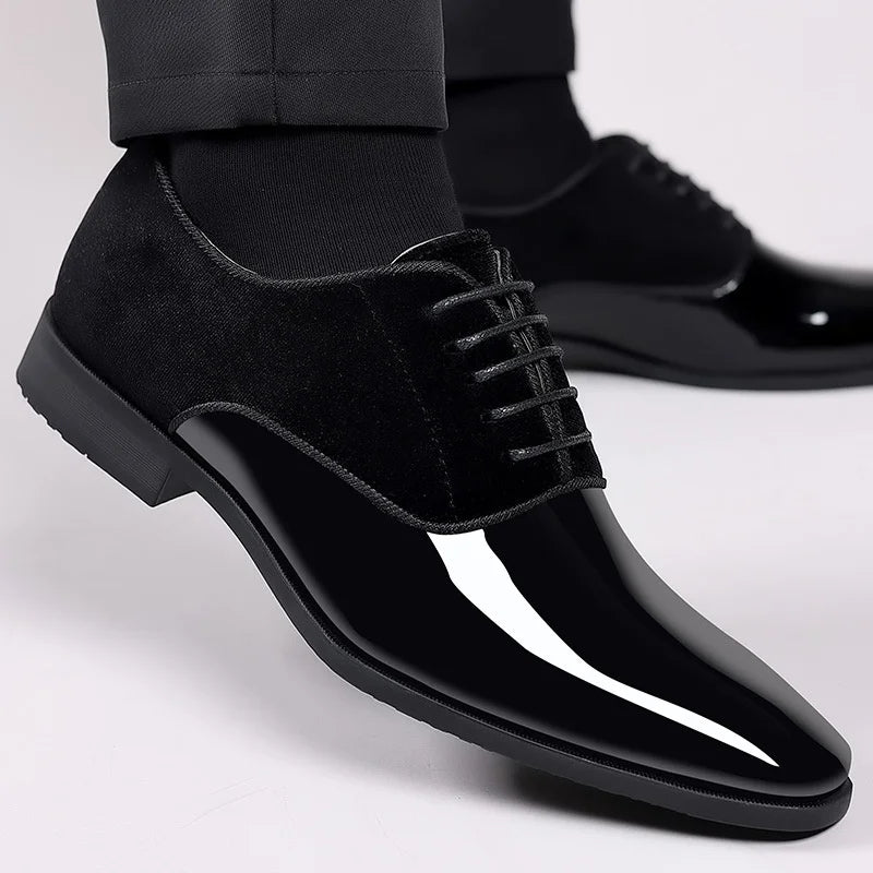 Andrew | Chaussures Homme Oxford Vernies | Contraste Velours et Brillant pour Élégance Formelle