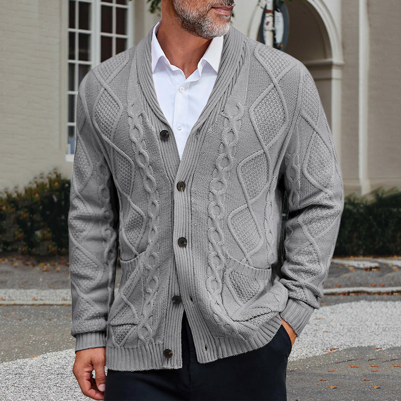 Men’s Chunky Knit Jacket | Gilet Homme en Gros Tricot avec Zopfs motif et Poches Pratiques