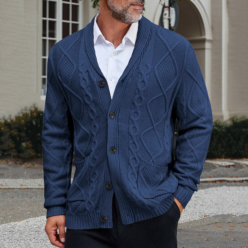 Men’s Chunky Knit Jacket | Gilet Homme en Gros Tricot avec Zopfs motif et Poches Pratiques