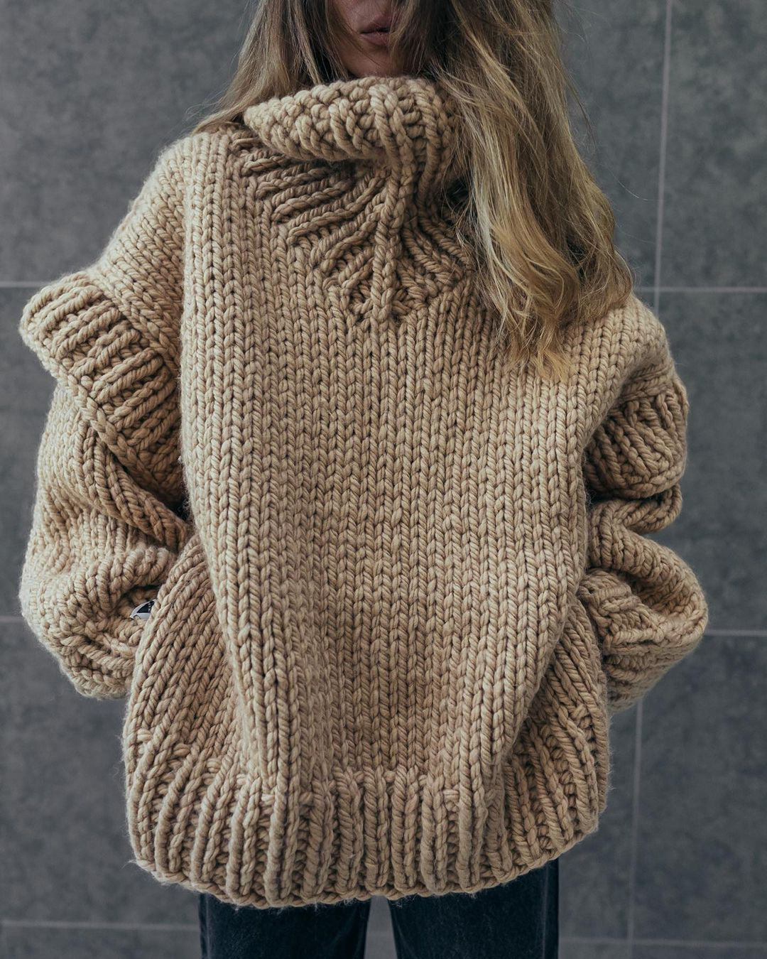 Soline | Pull Femme Col Roulé Oversize en Maille Épaisse Classique