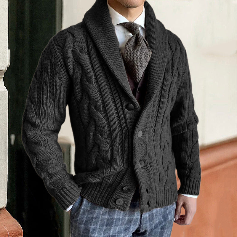 Men’s Chunky Knit Jacket | Gilet Homme en Gros Tricot avec Motif Zopfs et Col Moderne