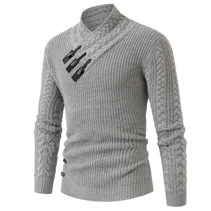 Pull Homme Shawl-Collar | Pull Tricoté à Col Châle avec Motif Torsadé Élégant