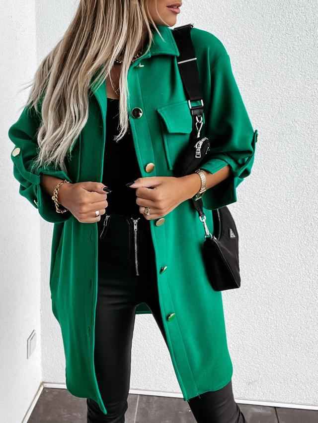 Chantal | Surchemise Femme Longue Boutonnée Col Revers Effet Laine