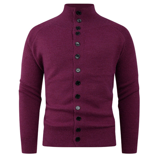 Gilet Homme Stand-Collar | Cardigan Tricoté à Col Montant avec Fermeture Boutonnée