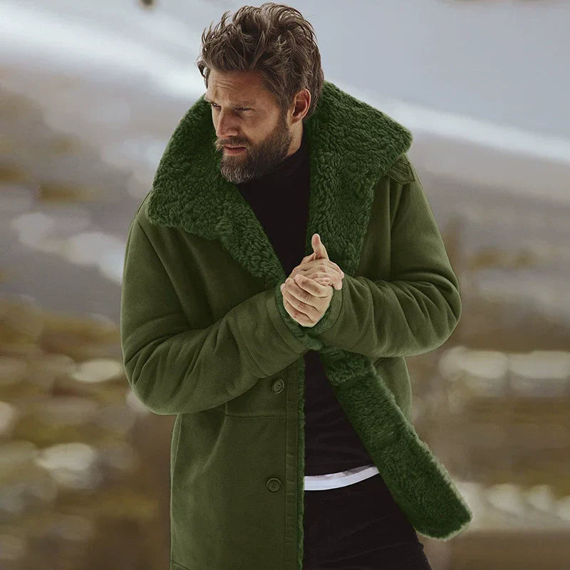 Darius | Manteau Homme Relaxed Fit avec Col Shearling et Devant Boutonné Mi-Long