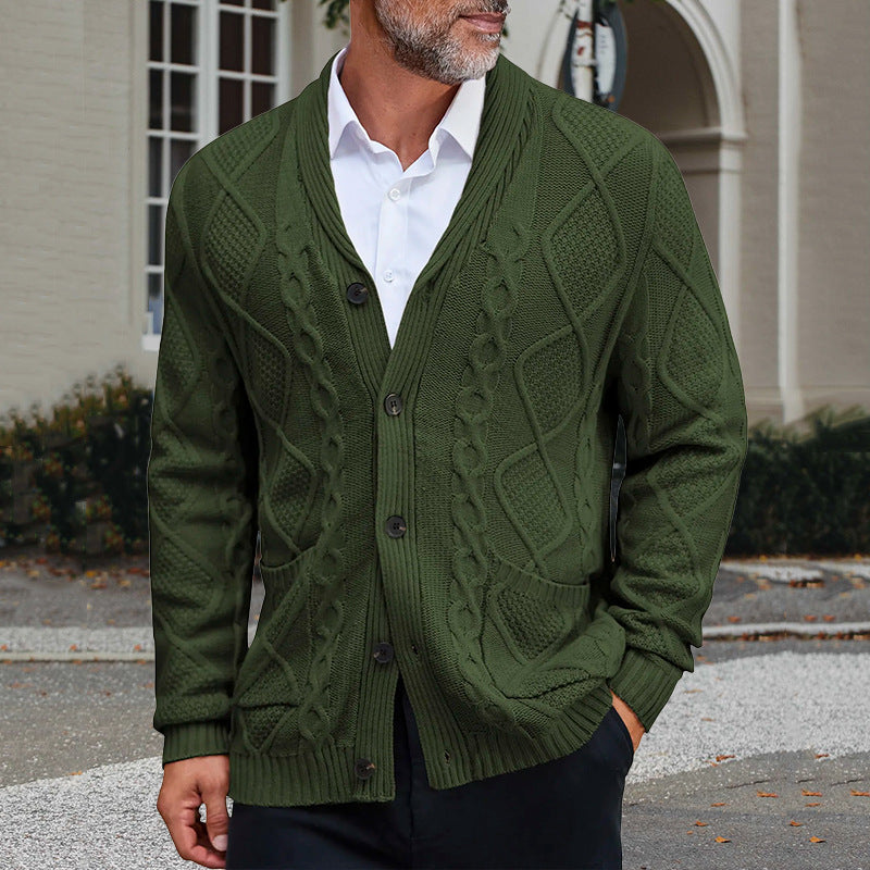Men’s Chunky Knit Jacket | Gilet Homme en Gros Tricot avec Zopfs motif et Poches Pratiques