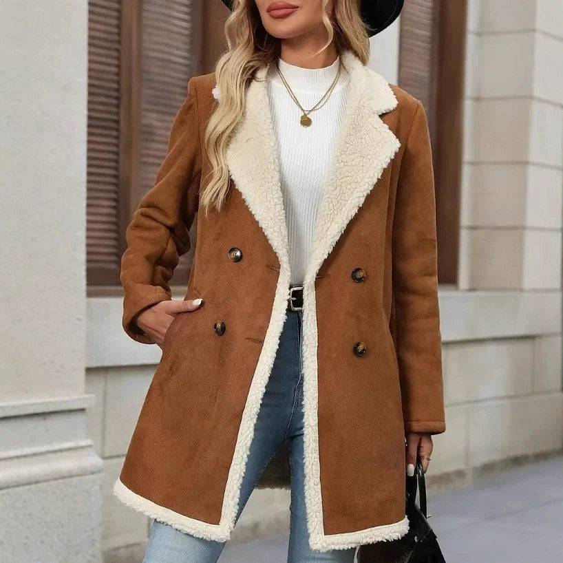 Frédérique | Manteau Femme Mi-Long Laine Mélangée Doublure Douce Boutonnage Double